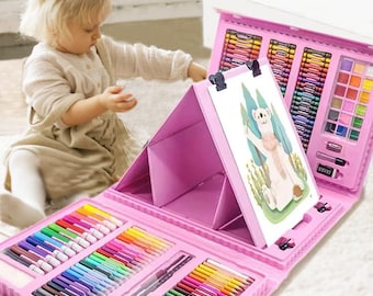 208-Piece Art Supplies Kit | Trifold Easel Set with Pencils, Crayons, Pastels & Markers