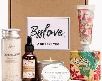 Cherry Blossom Scented Gift Box: Spa Set with Hand Cream, Soap & Candle