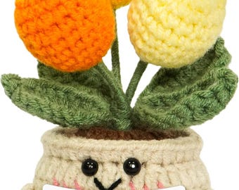 Crochet Potted Tulip Flower, Handmade Desk Decor, Thank You Gift