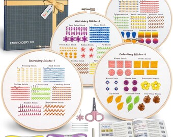 Embroidery Stitches Practice Kit, Beginner Hand Embroidery (4 Sets)