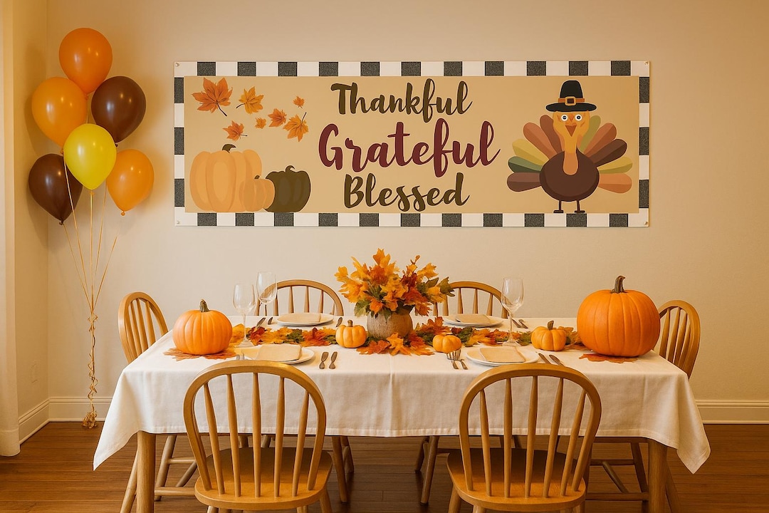 ERKOON Sackleinen-Banner „Thankful“ – Jute Wandbanner Für Thanksgiving, Erntedank & Herbstfest – Rustikale Wimpelkette Mit Kürbis-Motiv, 16x14 Cm Pro Flagge
