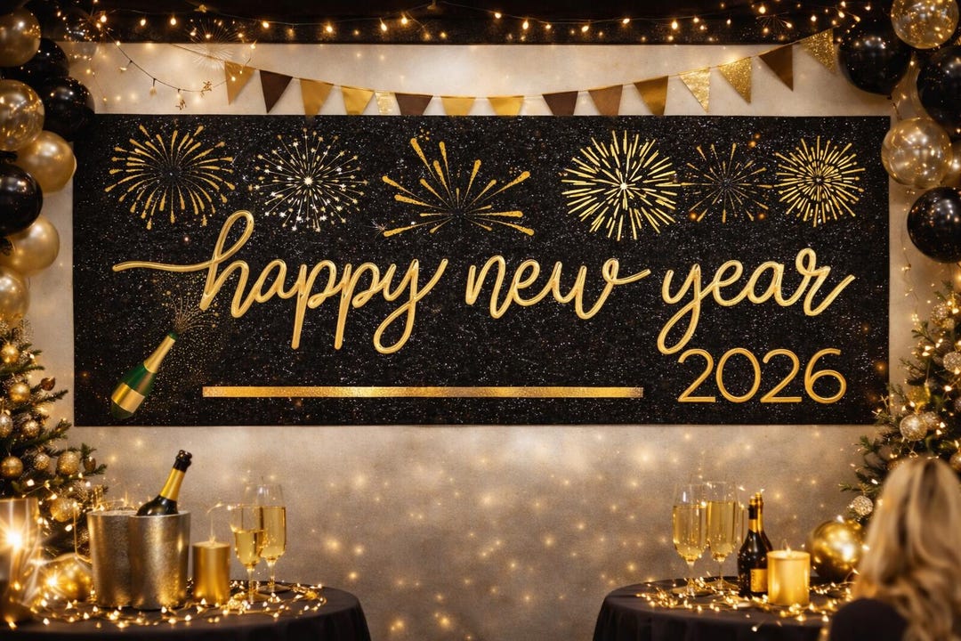 Happy New Year 2026 Banner Printable | 2x6 Ft New Year’s Eve Party ...