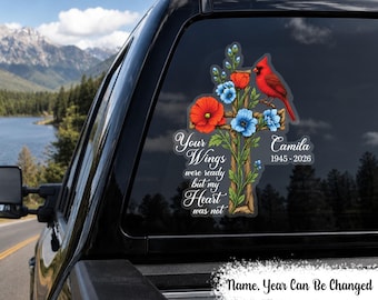 Memorial Cardinal Your Wings Were Ready - Personalized Car Decal - Remembrance Gift, Custom Cardinal Cross Window Sticker, Sympathy Gift