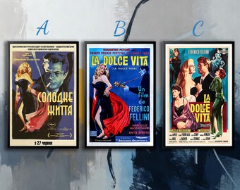 Filmposter - La dolce vita | Leinwand | Wandkunstsammlung| Poster Ungerahmt | Filmkunst| Titelblatt Poster