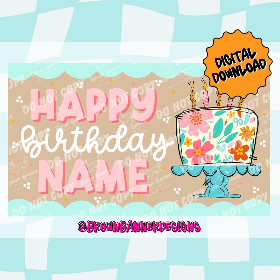 Floral Birthday Cake Banner Template | Editable Canva Design (digital ...