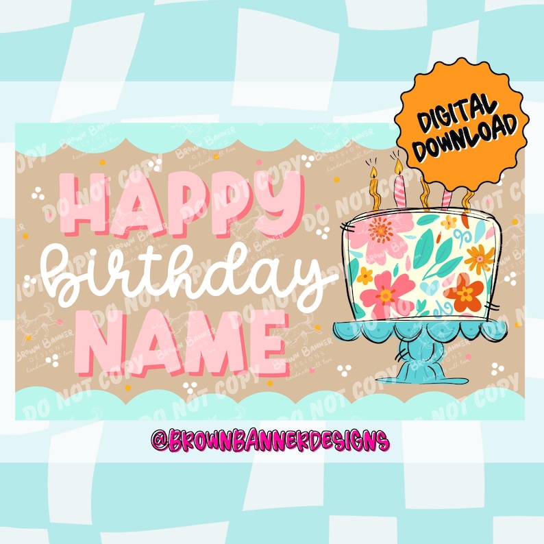 Floral Birthday Cake Banner Template | Editable Canva Design (digital ...