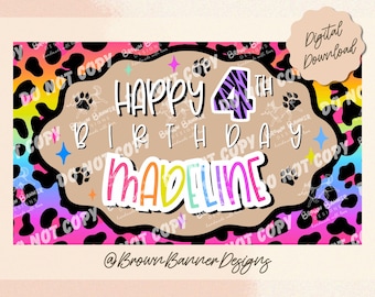 Rainbow Leopard Birthday Banner Template | LF Inspired Y2K Editable Canva Design (Digital Download)