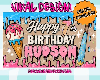 Plantilla de banner con diseño de helado de béisbol / Diseño editable para Canva (Descarga digital)