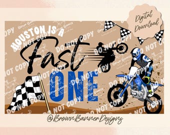 Modello per banner di compleanno Fast One Dirtbike / Design modificabile su Canva (Download digitale)