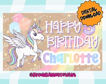 Unicorn Birthday Banner Template | Unicorn Party Decor (Editable Canva Design) (Digital Download)