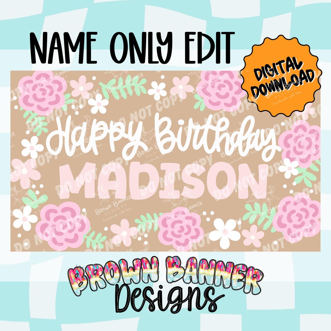 Hand Drawn Floral Birthday Banner Template | Editable Canva Design ...