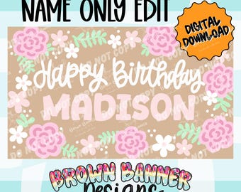 Hand Drawn Floral Birthday Banner Template | Editable Canva Design (Digital Download)