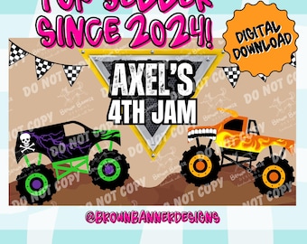 Plantilla de banner de cumpleaños de Monster Truck / Diseño editable en Canva (Descarga digital)