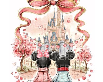 Coquette Valentine Mouse Couple Png, Mouse Valentine PNG, Couples Pink Bow Png, Valentines Trip Png, Happy Valentine's Day ,Digital Download