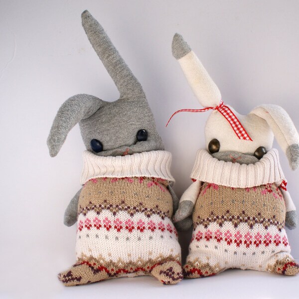 Mr&Mrs 'Matching Jumpers' bunny rabbit plushies