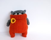 Little SockBear France, burnt orange sunflower plush