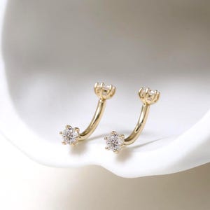 Massivt guld 9K 14K CZ böjd skivstång ögonbrynsnavelpiercing – Elegant diamantkurvad stång, Helix Tragus piercing gåva