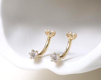 Solid Gold 9K 14K CZ Curved Barbell Rook Eyebrow Belly Piercing – Dainty Diamond Curve Bar, Helix Tragus Piercing Gift