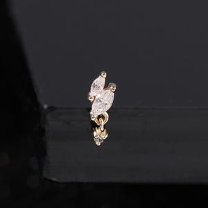 14K Solid Gold Diamant CZ Baumeln Ohrstecker • Zierliche Cluster Kristall Helix Knorpel Flache Rückseite • Tropfen Geburtsstein Ohrläppchen Piercing Schmuck