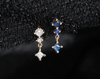Örhänge i 14 karat massivt guld med födelsesten och brosk • Elegant Helix-snäcke och traguspiercing • Öronhänge med flera ädelstenar • Gåva till henne