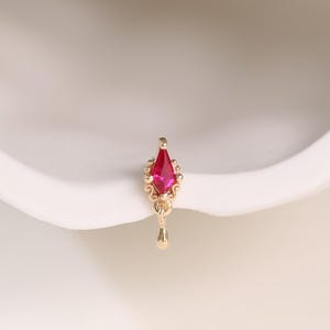 Piercing du cartilage pendentif en or massif 14 carats avec rubis et cz, boucles d'oreilles lobe d'oreille hélix goutte d'eau en saphir taille cerf-volant