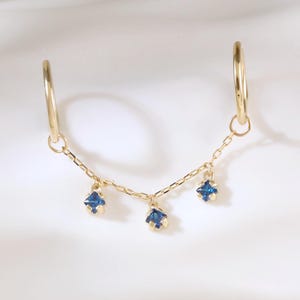 14K Solid Gold Birthstone Piercing Chain CZ Dangle Cartilage Helix Attachment Ear Piercing Charm Jewelry Dainty Gold Piercing Connector
