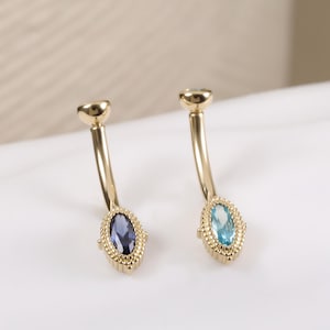 Black Friday* 14K Solid Gold CZ Rook Earring • 9K Aquamarine Sapphire Helix Piercing • Dainty Birthstone Earring