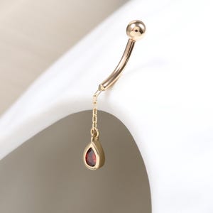 14K Solid Gold Birthstone Dangle Rook Delicate Cable Chain Vertical Rook Piercing Jewelry Teardrop CZ Navel Piercing Fine Gold Body Jewelry