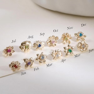 14K Solid Gold CZ Flower Cartilage Stud • Minimalist Helix Piercing Earring • Dainty Birthstone Everyday Jewelry Gift Mother's Day Gift