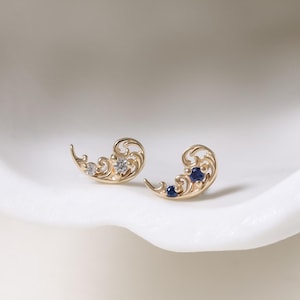 Piercing croissant de lune avec pierre de naissance en or massif 14 carats • Dos plat du cartilage de liane délicat 9 carats • Petite épingle sans fil sur le lobe de l'oreille en rouleau d'or