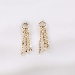 Pingente Clicker Triplo em Ouro Maciço 14K • Piercing Minimalista com Corrente de Contas em Ouro 9K • Pingente Drop Bar para Hélix ou Cartilagem