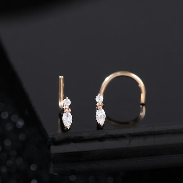 Piercing de nariz em ouro maciço 14K com zircônia cúbica redonda em formato de marquise e formato em L • Piercing de nariz delicado em formato de parafuso com pedra de nascimento em ouro 9K • Piercing de nariz minimalista em formato de S • Para uso diário