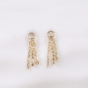 14K Solid Gold Triple Chain Dangle Clicker Charm • 9K Minimalist Cable Beaded Chain Piercing • Drop Bar Helix Cartilage Earlobe Pendent