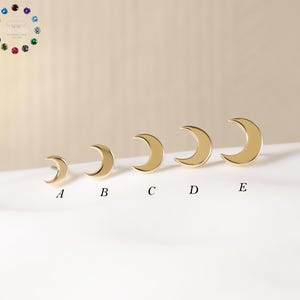 14Kソリッドゴールドムーンイヤリング • ミニマルクレセント軟骨スタッド • タイニーゴールドムーンピアス • ヘリックストラガスローブイヤリング