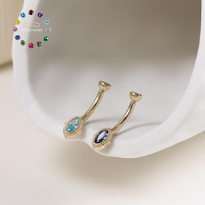 14K Solid Gold Rook Cartilage Earring • Curved Barbell Birthstone Stud • Dainty CZ Ear Piercing Jewelry Gift