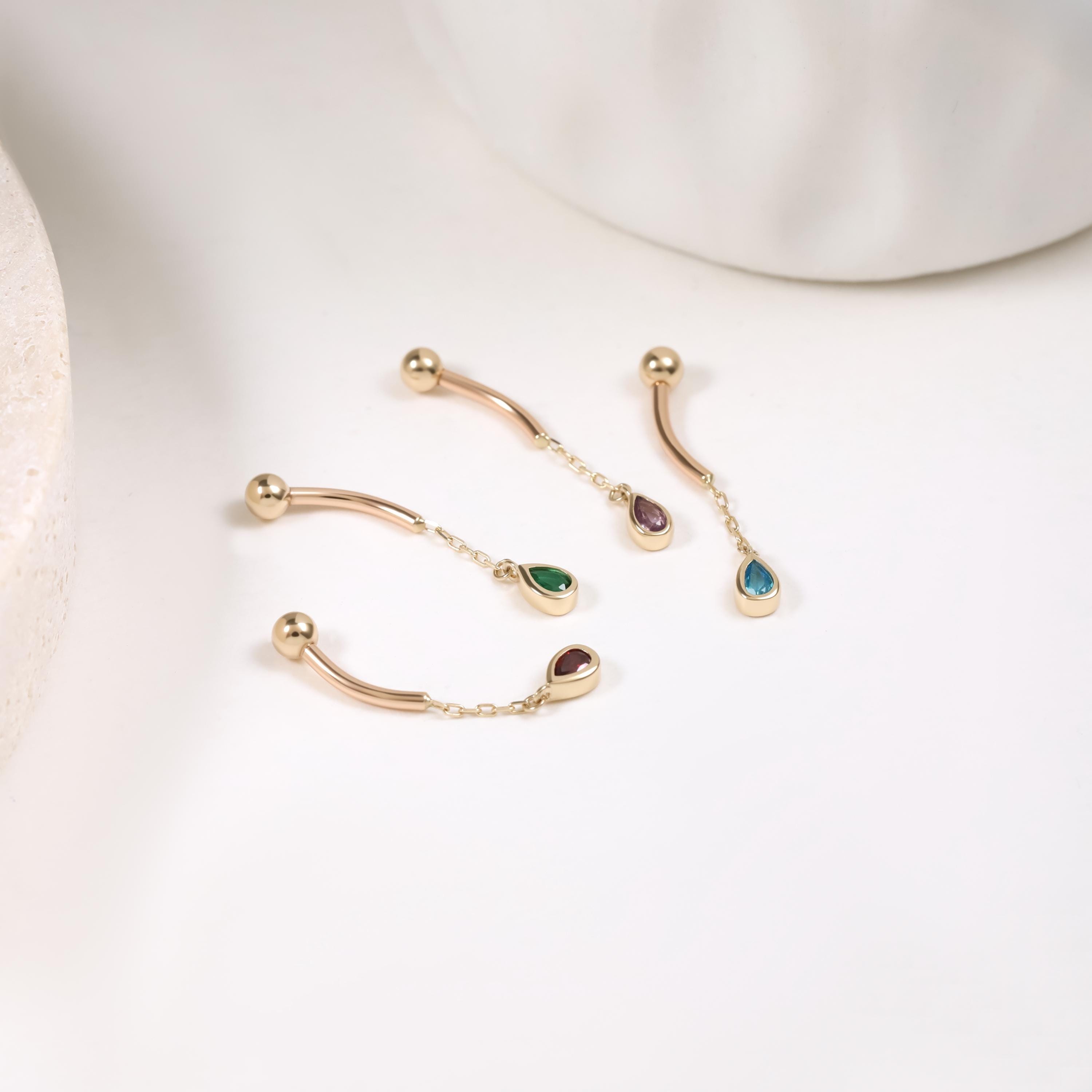 14K Solid Gold Birthstone Dangle Rook Delicate Cable Chain Vertical ...