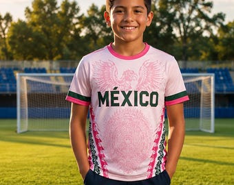 Mexico Kids Pink design Unisex Soccer Jersey