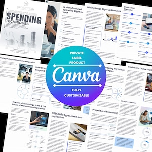 Könnte beinhalten: Eine Sammlung von Informationsdokumenten mit dem Titel "Manufactured Spending Techniques" und dem Canva-Logo. Die Dokumente behandeln Themen wie Kreditkartenprämien und Finanzstrategien. Das Farbschema umfasst Blau, Weiß und Schwarz.