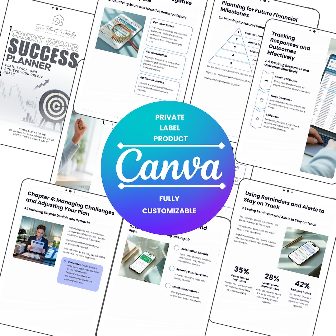 Credit Repair Success Planner Canva Template | PLR Editable Workbook ...