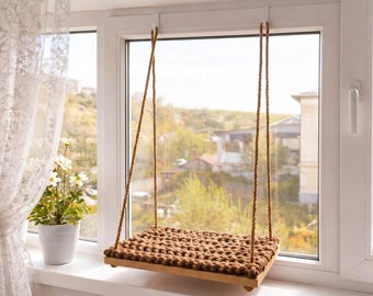 Perchoir confortable pour chat, étagère en pin massif sans perçage, hamac pour chat en macramé fait main, lit pour chat de style bohème, fabriqué en UE