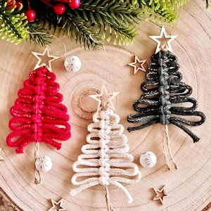 Enfeite de árvore artesanal, decoração natalina boho, etiqueta de presente em macramê de algodão, enfeite de Natal para pendurar