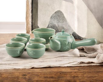 手作りの韓国製長石釉陶器ティーセット（3人用、ギフトボックス付き