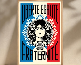 Poster Toile Liberté Poster Sur Toile « Liberté Égalité Fraternité » Par Shepard Fairey – Déco Murale 50x75 Cm, Sans Cadre, Qualité Impression Haute Résistance