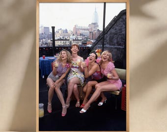 Póster de la azotea de "Novias" de SATC, impresión en lienzo, momento de amistad alegre, impresión fotográfica editorial, arte mural elegante, decoración moderna para el hogar.
