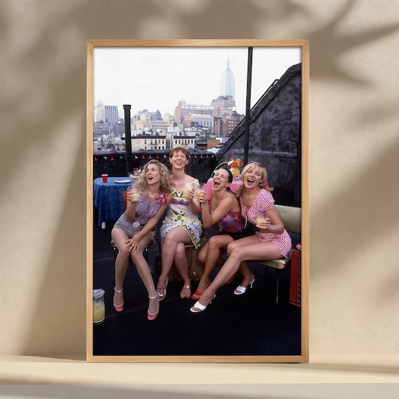 SATC Girlfriends Rooftop Poster, Canvas Print, Joyful Friendship Moment, Editorial Photography Print, Stylish Wall Art, Modern Home Decor