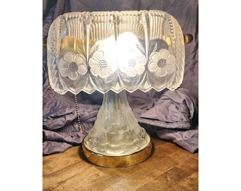 Vintage Anna Hutte Bleikristall Floral Glass Banker's Desk Lamp | Turns On Works