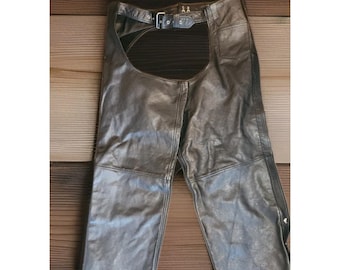 Chaps de cuero Wilson's XL vintage para hombre, color negro, para motociclista, en excelente estado, con cremallera.