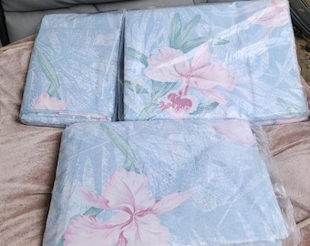 Vintage JC Penny Orchid Blue 4 Pc  Sheet Set New Queen Cotton Blend Grannycore