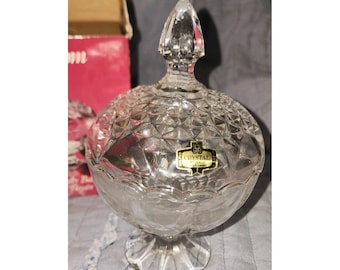 Vintage 6,5" met loodkristallen sokkel bedekt snoepschaaltje sprookjeslamp op voet