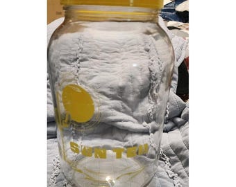 Sun Tea Ice Tea Recipe Vintage Carlton 3 Liter Glass Jar  Yellow Lipton 70s 80s